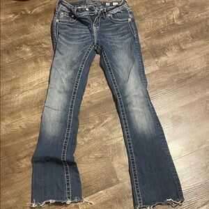Miss Me Blue Flare Jeans with Frayed Hem